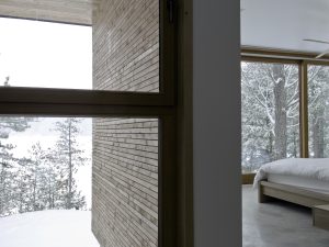 Modern Cottage Bedroom with Winter Lake View Ontario