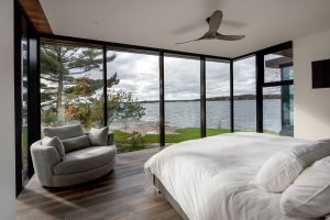 Custom Built Cottage Bedroom with Lake View