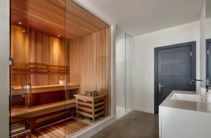 Modern Built in Sauna Cottage Bathroom Georgian Bay