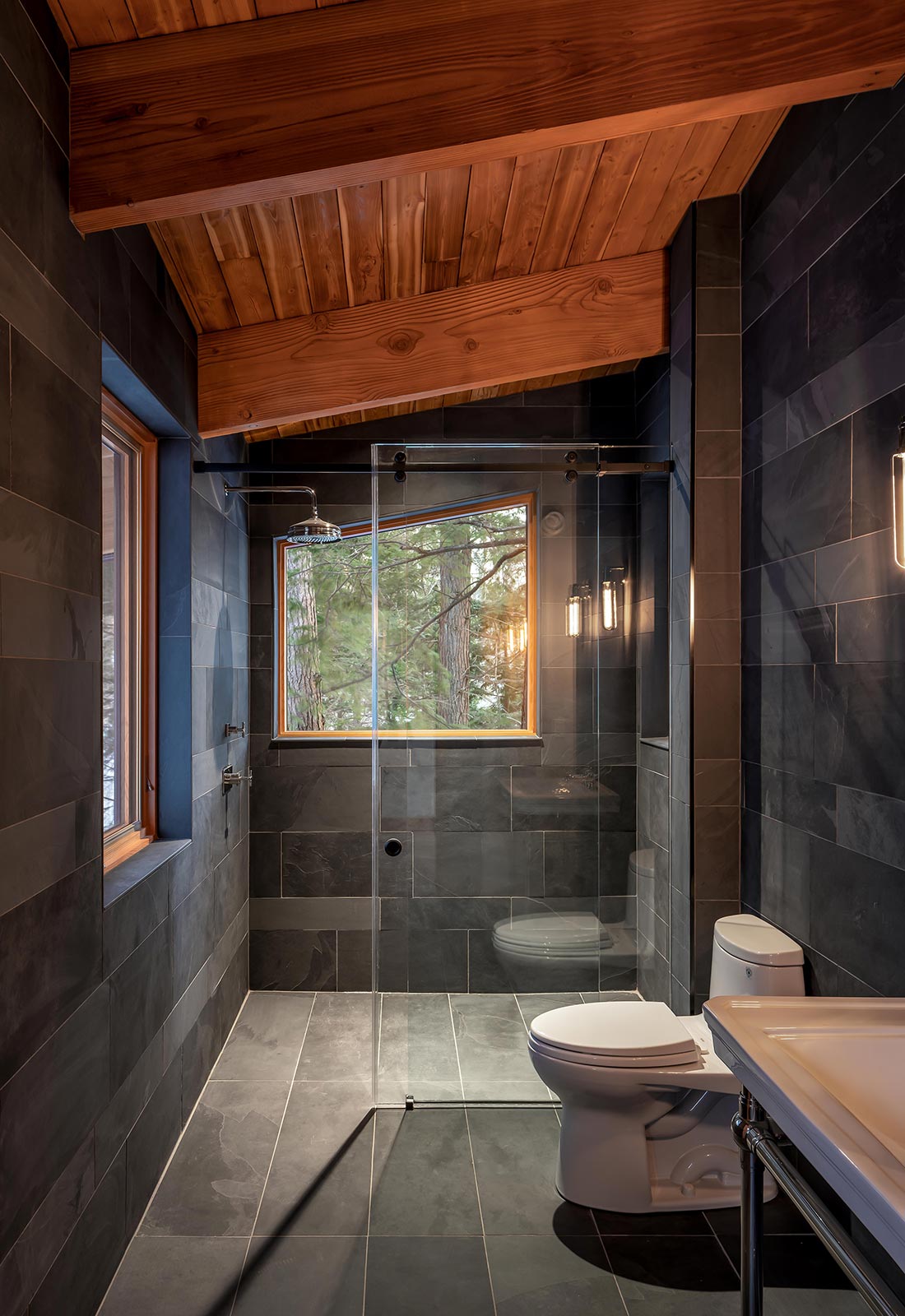 Modern Muskoka Cottage Bathroom Design Timber Slate